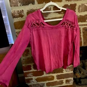 Free people XS long sleeve pink top!